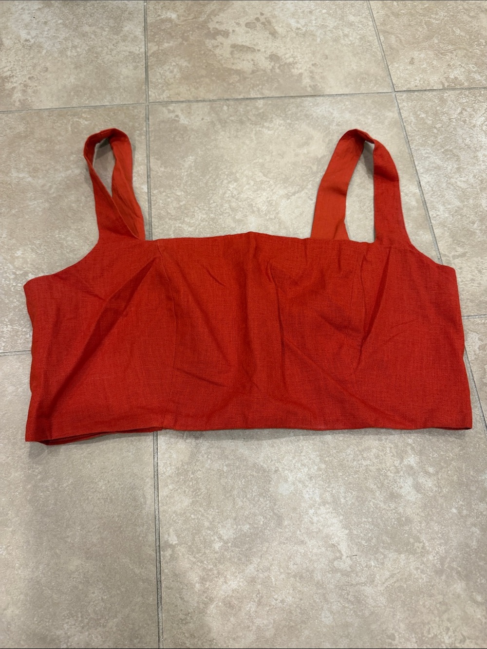 LOFT Red Square-Neck Crop Tank with Wide Straps, Size S